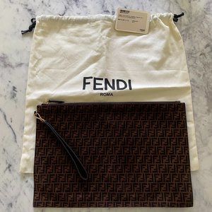 Fendi Medium FF Flat Pouch - Brown Clutches, Handbags - FEN263033